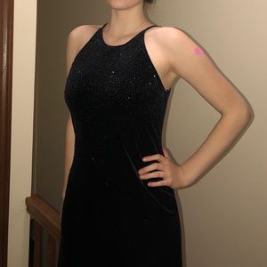 Black velvet and beaded prom dress